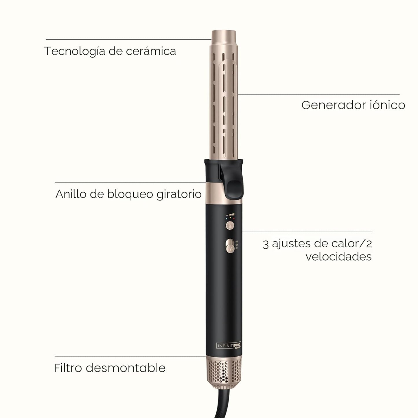 Infiniti PRO CONAIR Varita de peinado húmedo a seco, herramienta de peinado múltiple para rizos, ondas, peinados y volumen, 4 accesorios y bolsa de almacenamiento, exclusivo de Amazon, negro