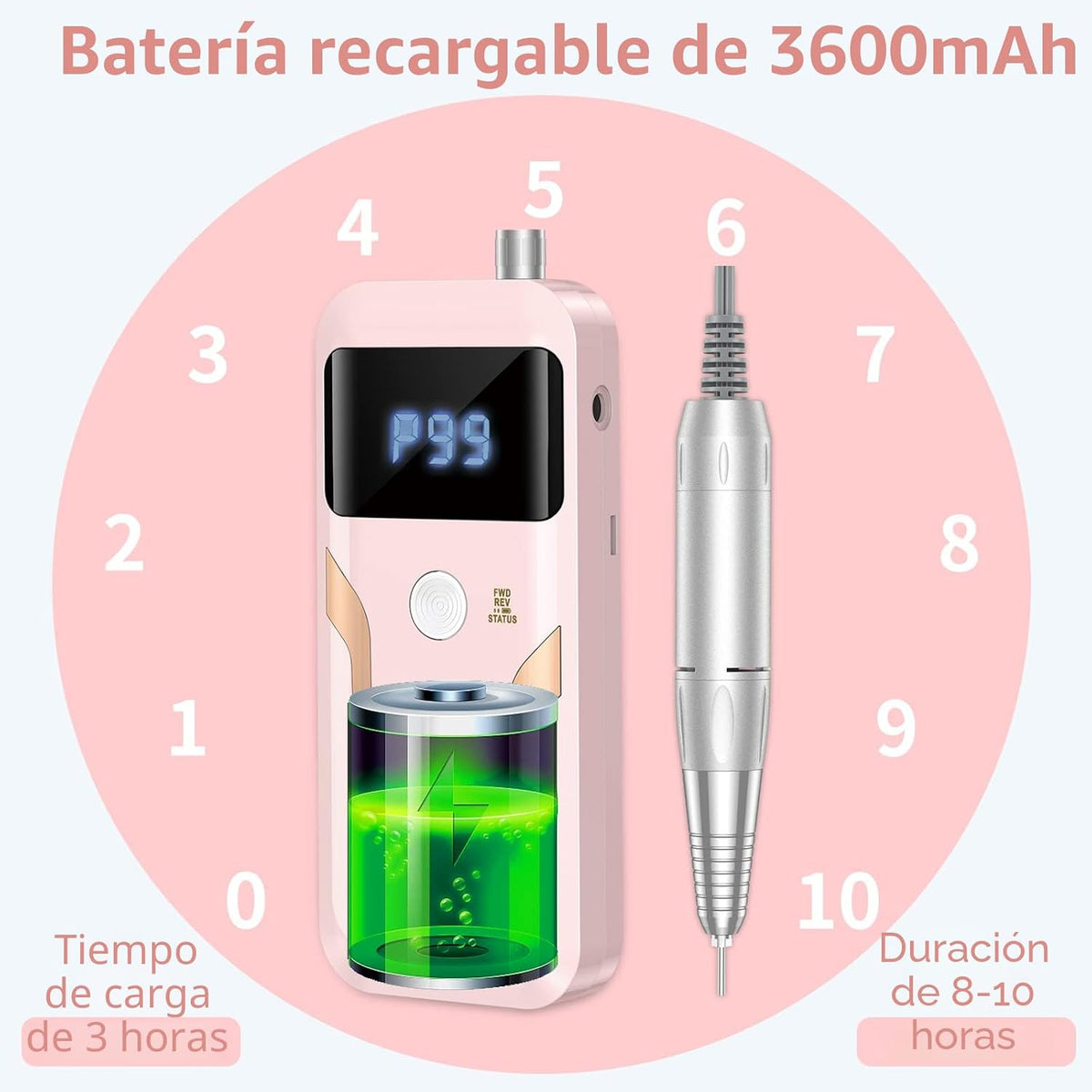 MOCOWIND Taladro de uñas portátil profesional 35000 RPM, lima eléct...