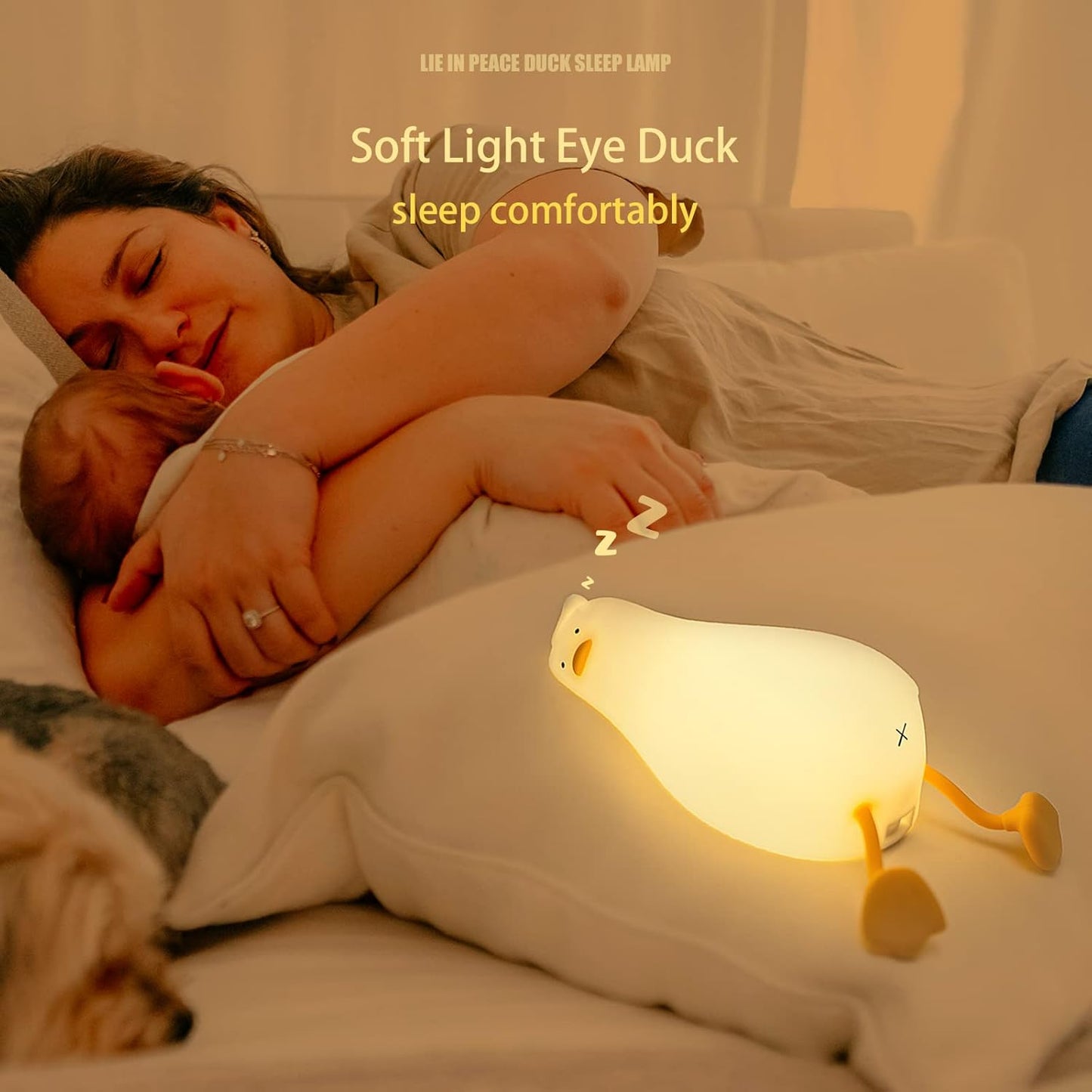 MUID Benson - Luz nocturna de pato acostado plano, lámpara LED de pato suave, lindo pato iluminado, luz nocturna de silicona regulable para guardería, lámpara táctil recargable de mesita de noche para