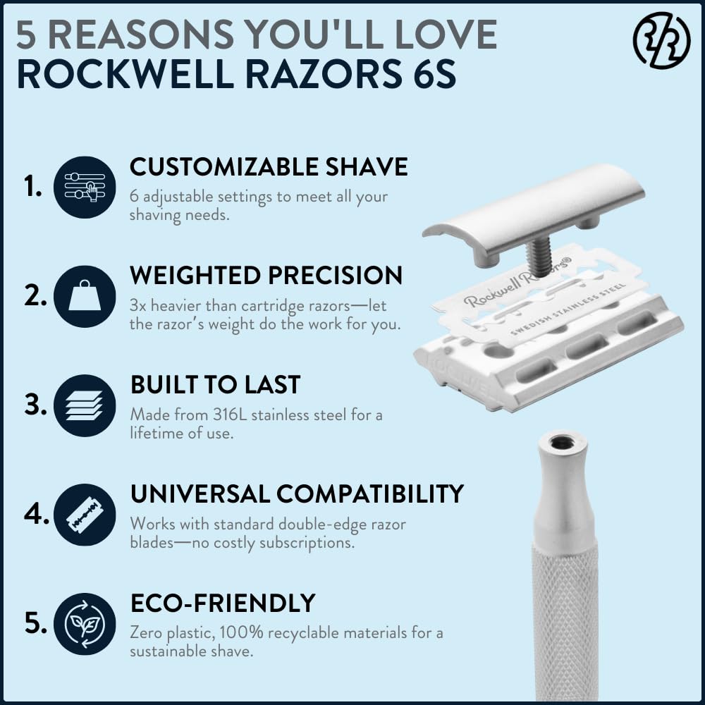 Maquinilla de afeitar de seguridad Rockwell Razors 6S de acero inox...