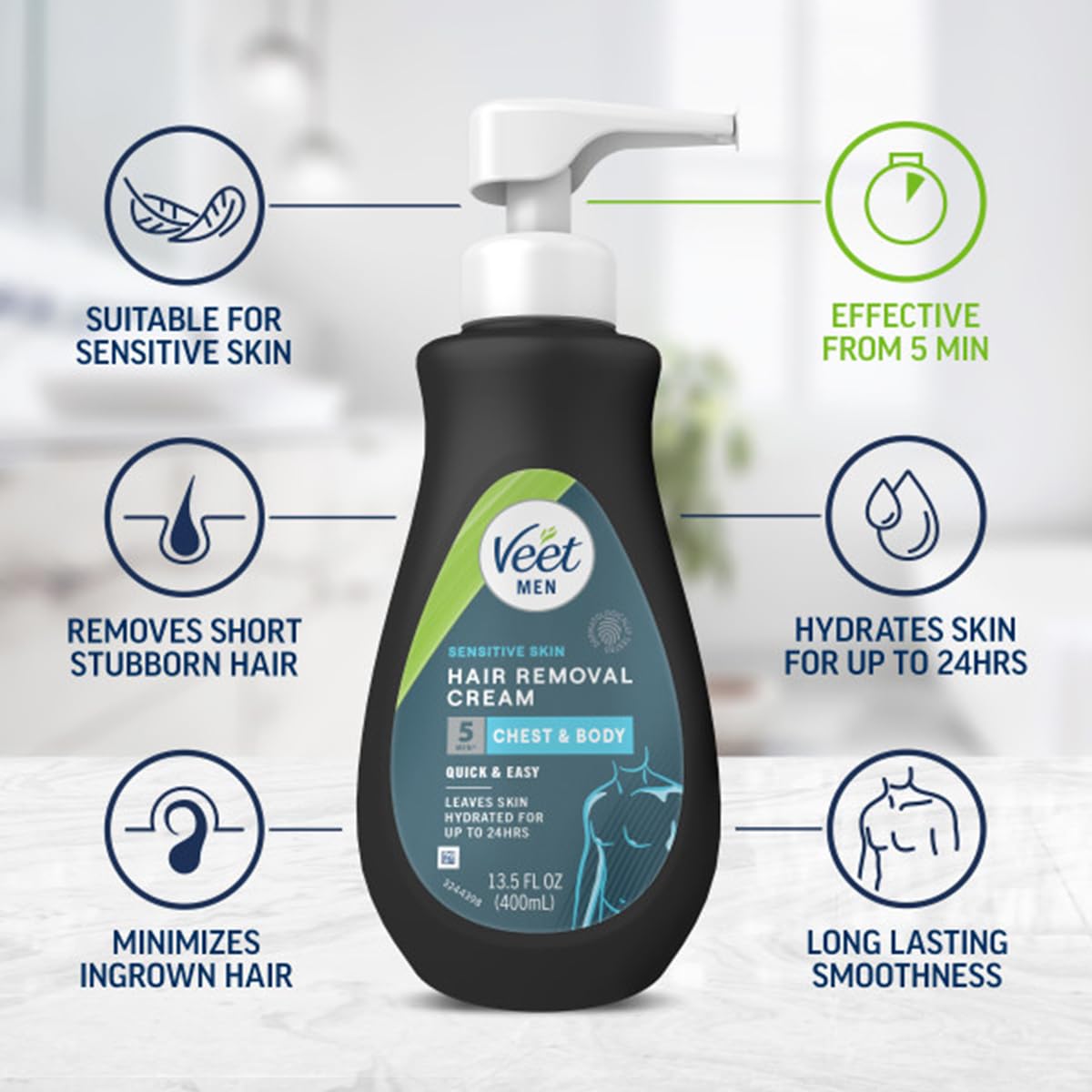 Veet Crema de depilación para piel sensible dermatológicamente prob...