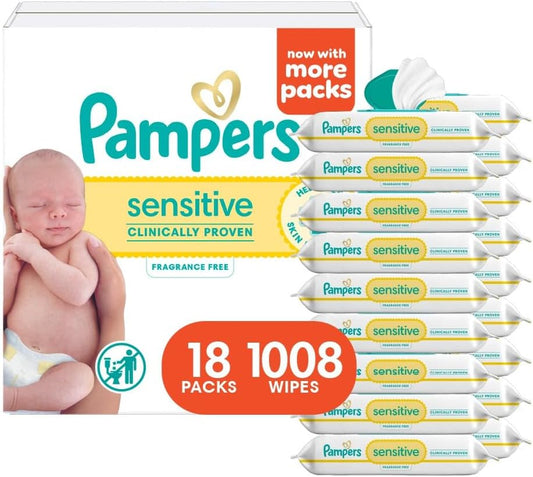 Pampers Toallitas sensibles para bebés, a base de agua, hipoalergén...