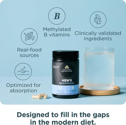 Ancient Nutrition Multivitamínico para hombres, vitamina D, C, E, B...