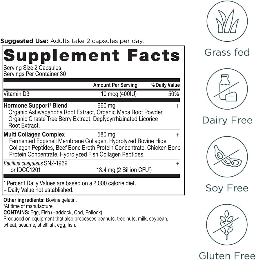 Ancient Nutrition Suplemento de equilibrio hormonal + colágeno, pép...