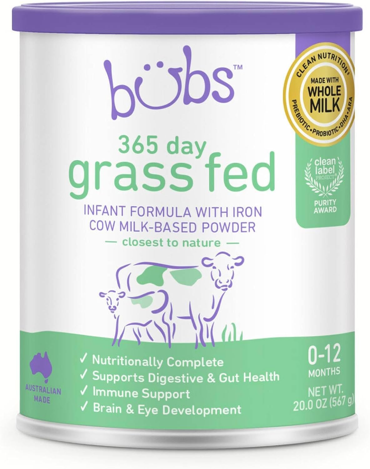 Bubs Fórmula Infantil de 365 Días de Ganado Alimentado con Pasto co...