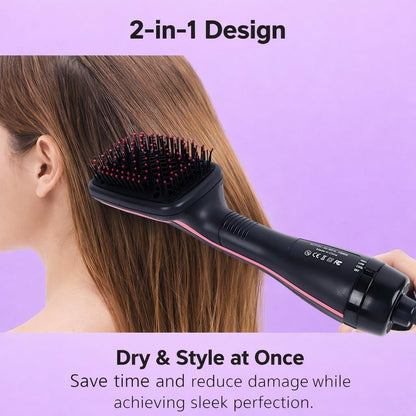 Cepillo secador de pelo 2 en 1 y cepillo alisador, cepillo iónico para mujer, cepillo de aire caliente con diseño de pala, moldeador de pelo de iones negativos para cabello suave, brillante, sin