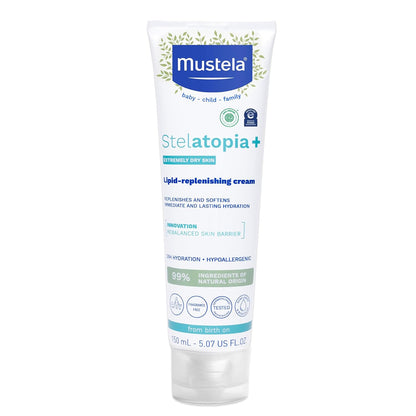 Mustela Stelatopia+ - Crema Reparadora de Lípidos - Hidratante para Piel con Tendencia al Eczema - Con Aceite Natural de Girasol y Prebiótico - Para Bebés, Niños y Adultos - Sin Fragancia - 5.07 onzas