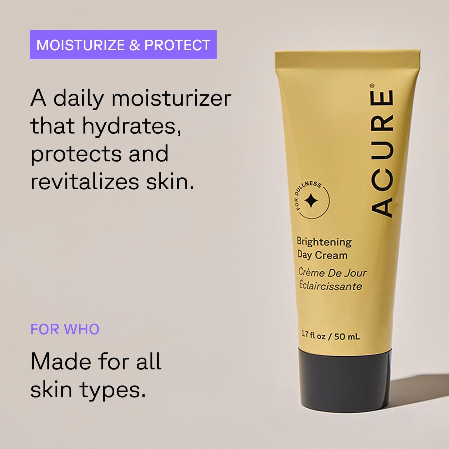 Acure Brightening Day Cream - Crema de Cica, hidratante antienvejec...