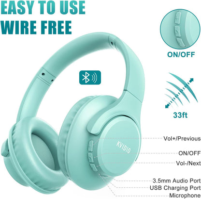 KVIDIO Auriculares Bluetooth sobre la oreja, 65 horas de reproducci...
