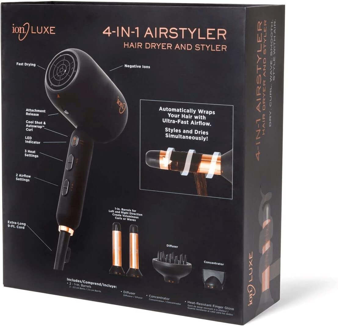 ion Luxe 4 en 1 Autowrap™ Airstyler - Secador de pelo intercambiabl...