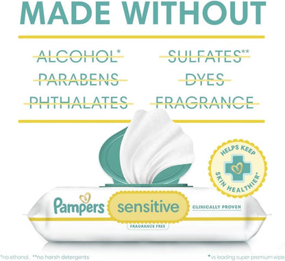 Pampers Toallitas sensibles para bebés, a base de agua, hipoalergén...