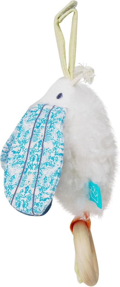 Manhattan Toy Folklore Plush Luna Moth Soft Touch Baby Travel Toy con alas de tela arrugada, espejo de bebé y anillo de mordedor de madera