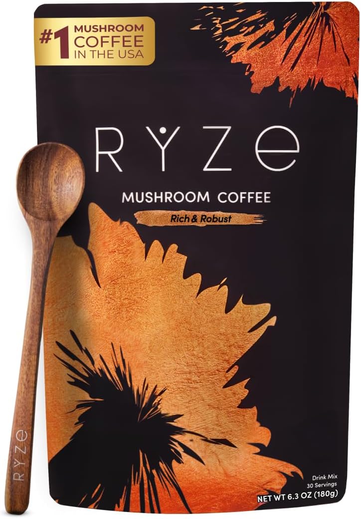 RYZE SUPERFOODS Café de hongos tostado oscuro, 6 hongos adaptogénic...