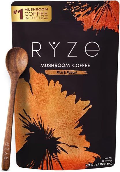 RYZE SUPERFOODS Café de hongos tostado oscuro, 6 hongos adaptogénic...