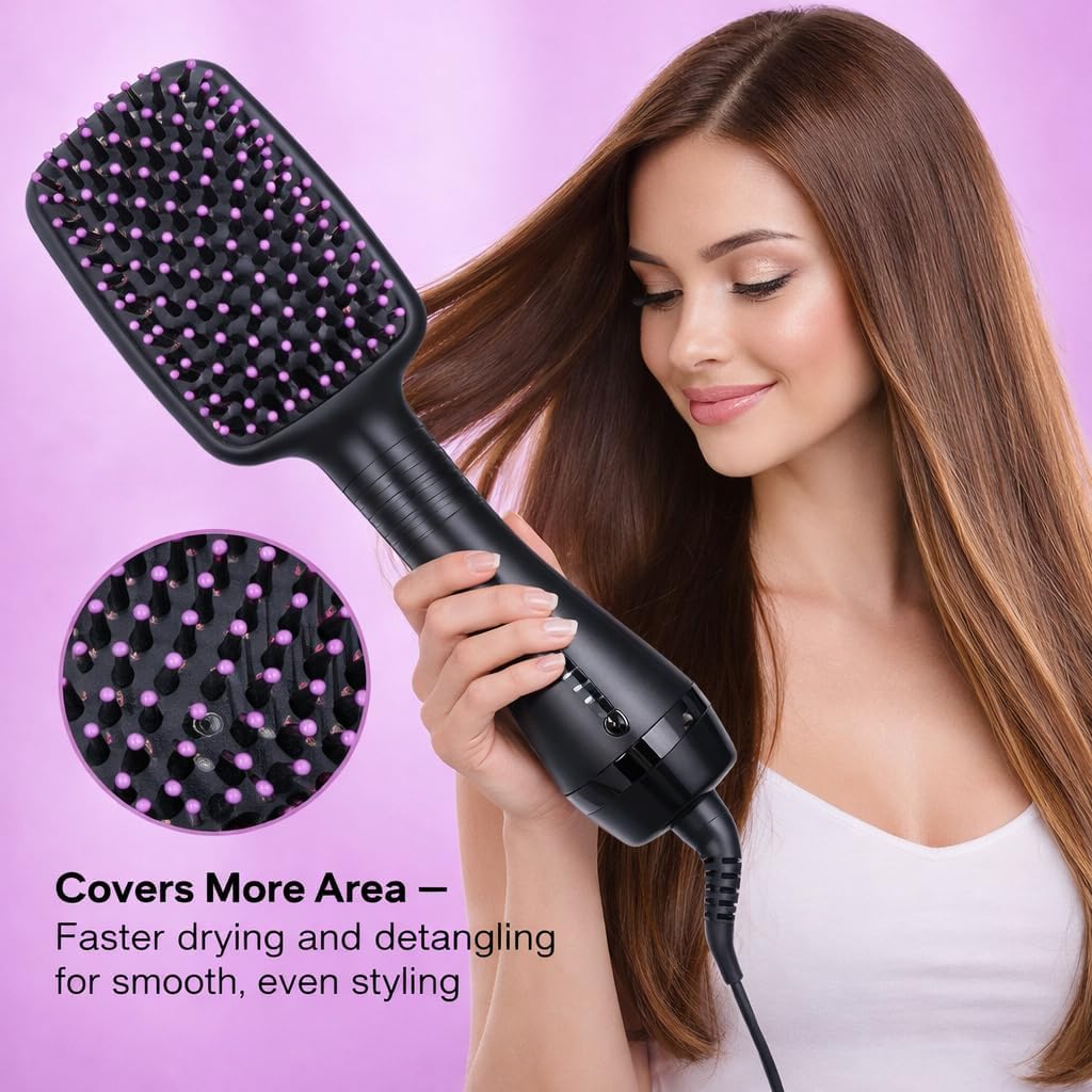 Cepillo secador de pelo 2 en 1 y cepillo alisador, cepillo iónico para mujer, cepillo de aire caliente con diseño de pala, moldeador de pelo de iones negativos para cabello suave, brillante, sin
