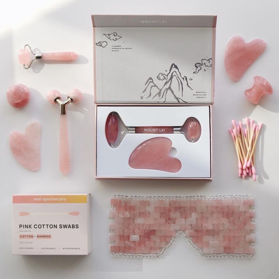 Mei Apothecary Rodillo facial de cuarzo rosa, rodillo facial autént...