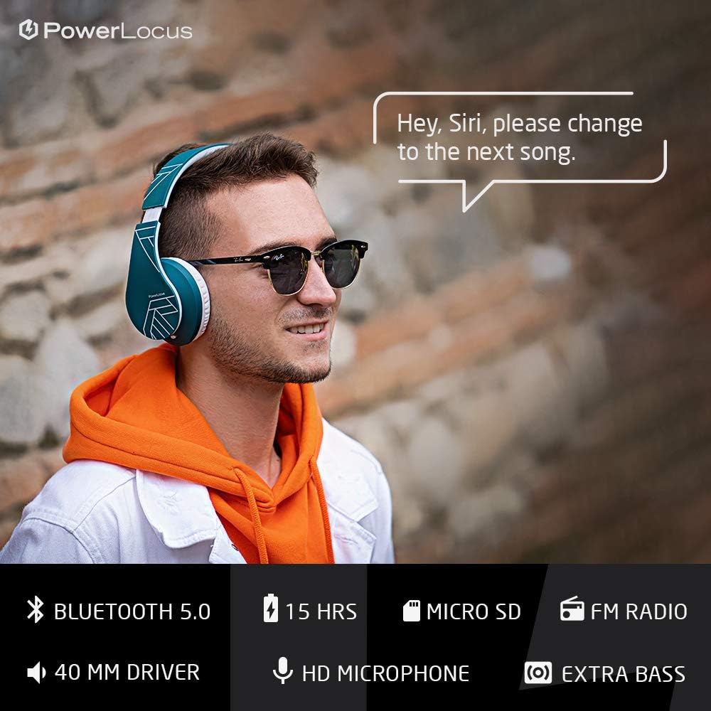 PowerLocus - Audífonos Bluetooth sobre las orejas, auriculares inal...