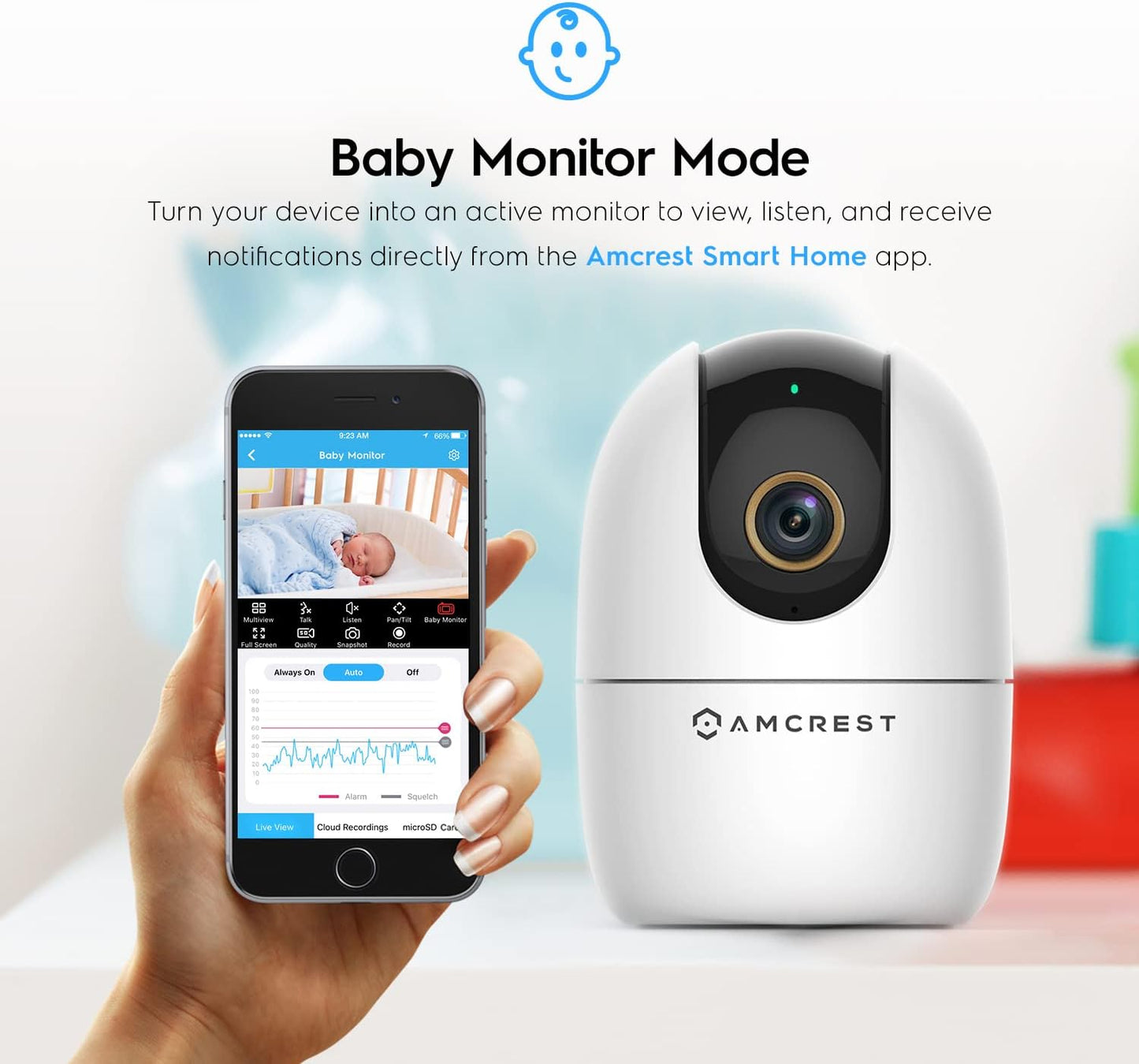 Amcrest Cámara WiFi de 4 MP para interiores, monitor de sonido y be...