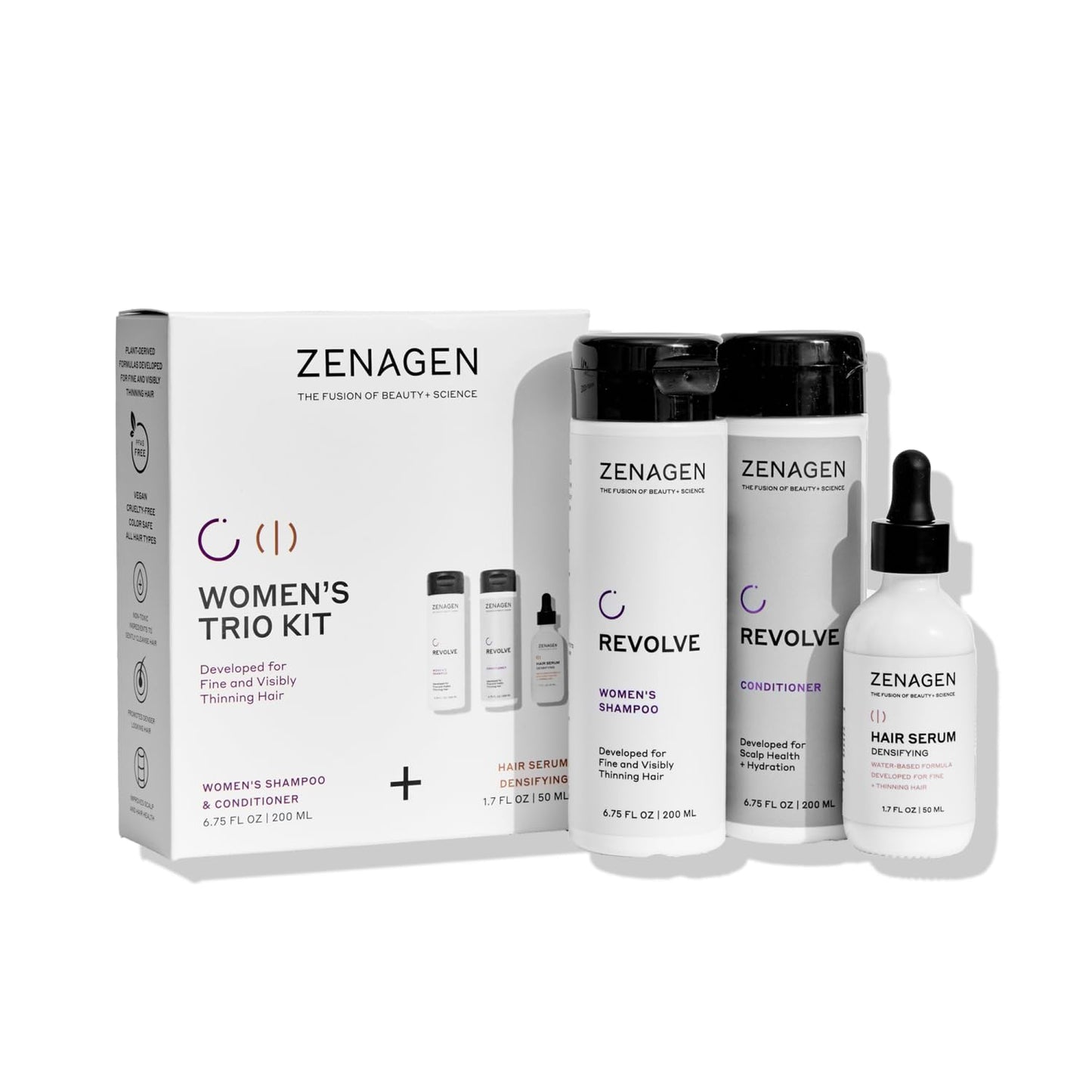 ZENAGEN Revolve - Kit de trío para mujer | Champú + acondicionador + densificador para cabello fino y visiblemente adelgazante, apoya la fuerza y el crecimiento del cabello, 1 unidad