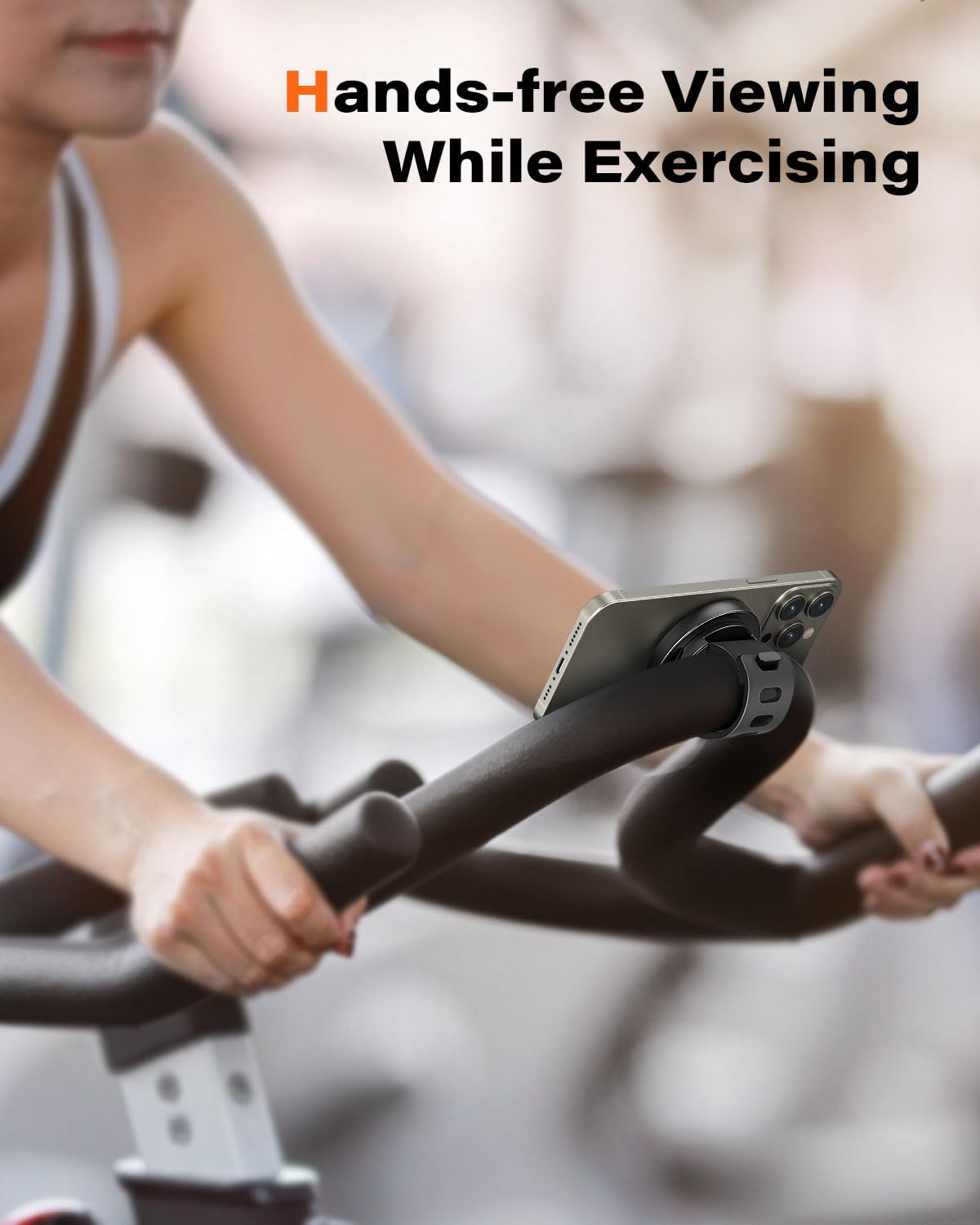 A2C Soporte de teléfono para gimnasio para MagSafe – 17 N54 Imanes fuertes Soporte de teléfono estable y seguro con correa ajustable, soporte 3 en 1 para equipo de gimnasio, cochecito, cinta de correr, bicicletas de ejercicio Peloton