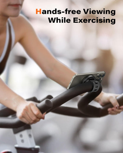 A2C Soporte de teléfono para gimnasio para MagSafe – 17 N54 Imanes fuertes Soporte de teléfono estable y seguro con correa ajustable, soporte 3 en 1 para equipo de gimnasio, cochecito, cinta de correr, bicicletas de ejercicio Peloton