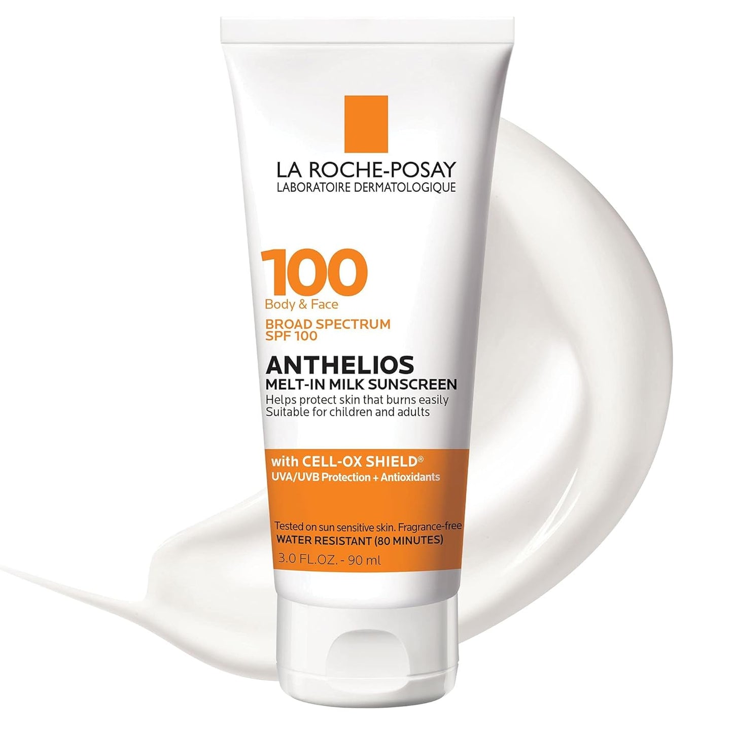 La Roche-Posay Anthelios Melt-In Milk Protector solar SPF 100, protector solar para cuerpo y cara, amplio espectro SPF + antioxidantes, sin aceite, para piel sensible al sol, libre de oxibenzona