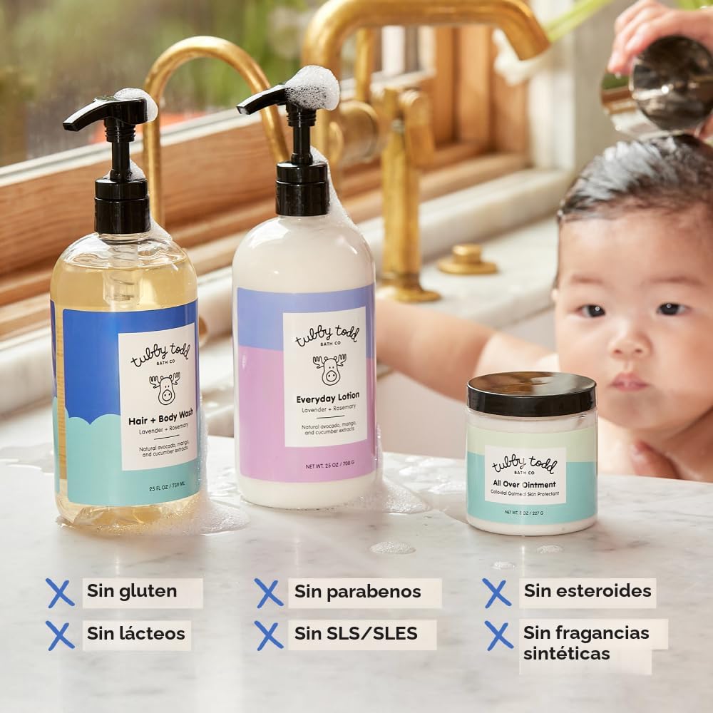 TUBBY TODD Rutina de baño y cuidado de la piel para bebés de 3 paso...