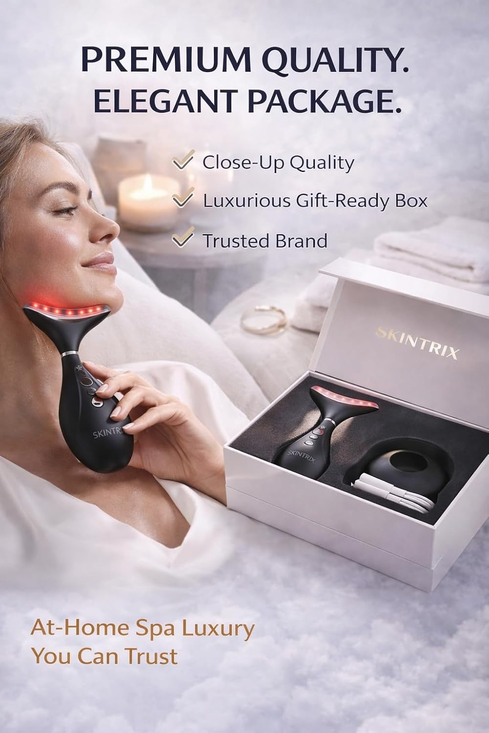 SKINTRIX Masajeador facial y cuello LED 3 en 1, dispositivo de bell...