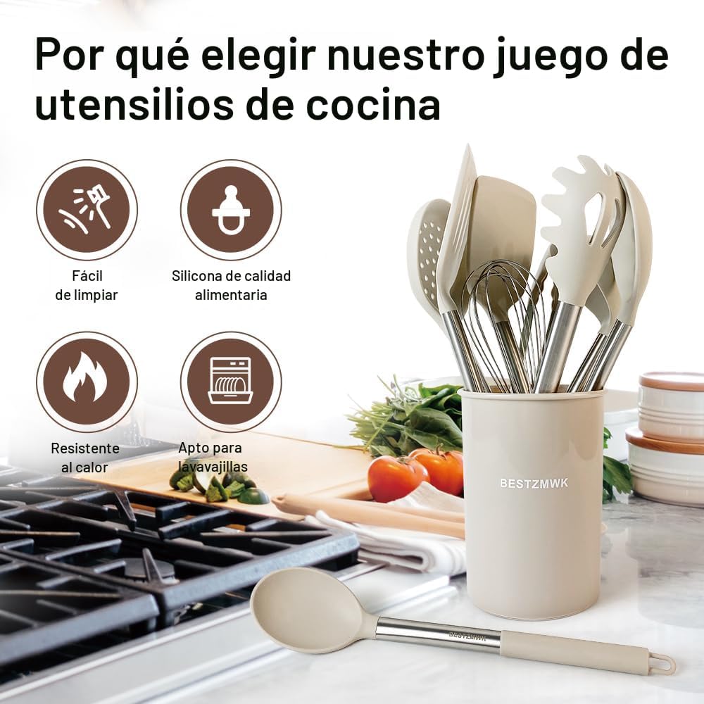 Juego de utensilios de cocina - Utensilios de cocina de silicona -...