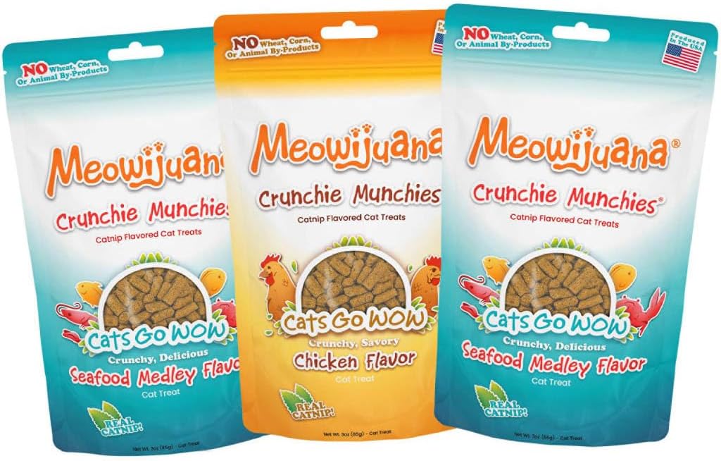 Meowijuana Crunchie Munchie - Paquete de golosinas de hierba gatera...