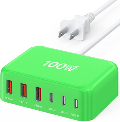 Cargador rápido USB C, 100W GaN estación de carga de 6 puertos tipo...