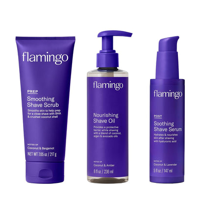Conjunto de afeitado Flamingo de 3 pasos para mujeres - Exfoliante...