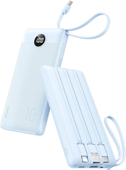 VRURC Banco de energía de 10000 mAh, cables integrados, cargador po...