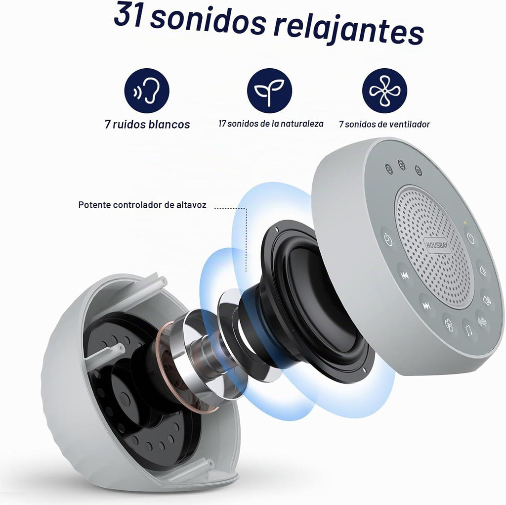 HOUSBAY Máquina de sonido Ruido blanco para dormir, gris | 31 sonid...