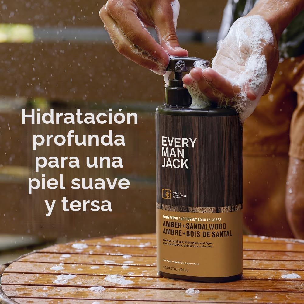 Every Man Jack Gel de baño nutritivo ámbar + sándalo para hombre pa...