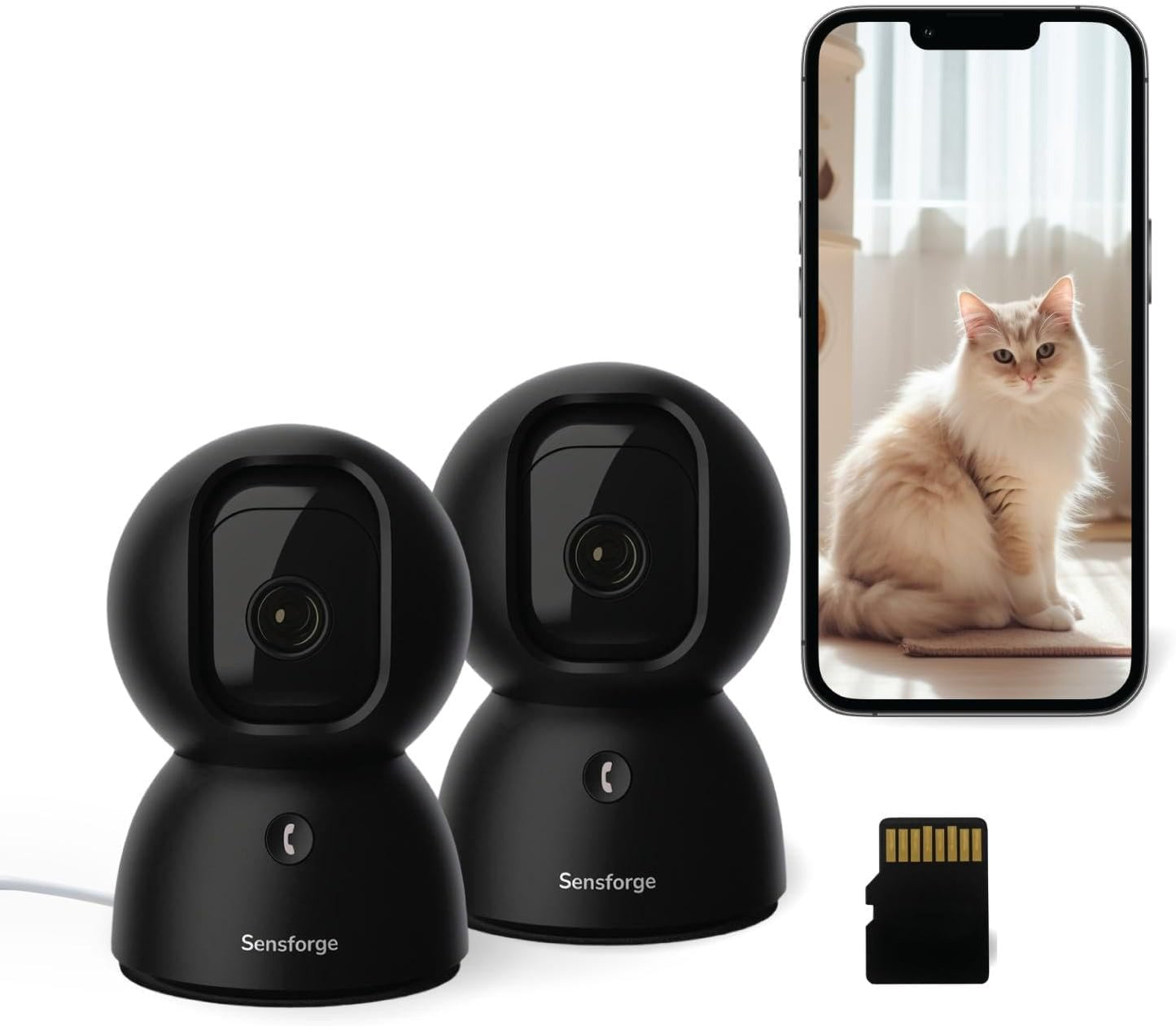 SensForge Cámara de seguridad Pan-Tilt de 2.5K, cámara WiFi de dobl...