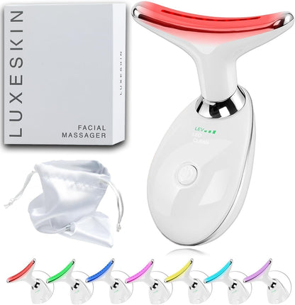 LuxeSkin Masajeador facial de terapia de luz roja LED de 7 colores...