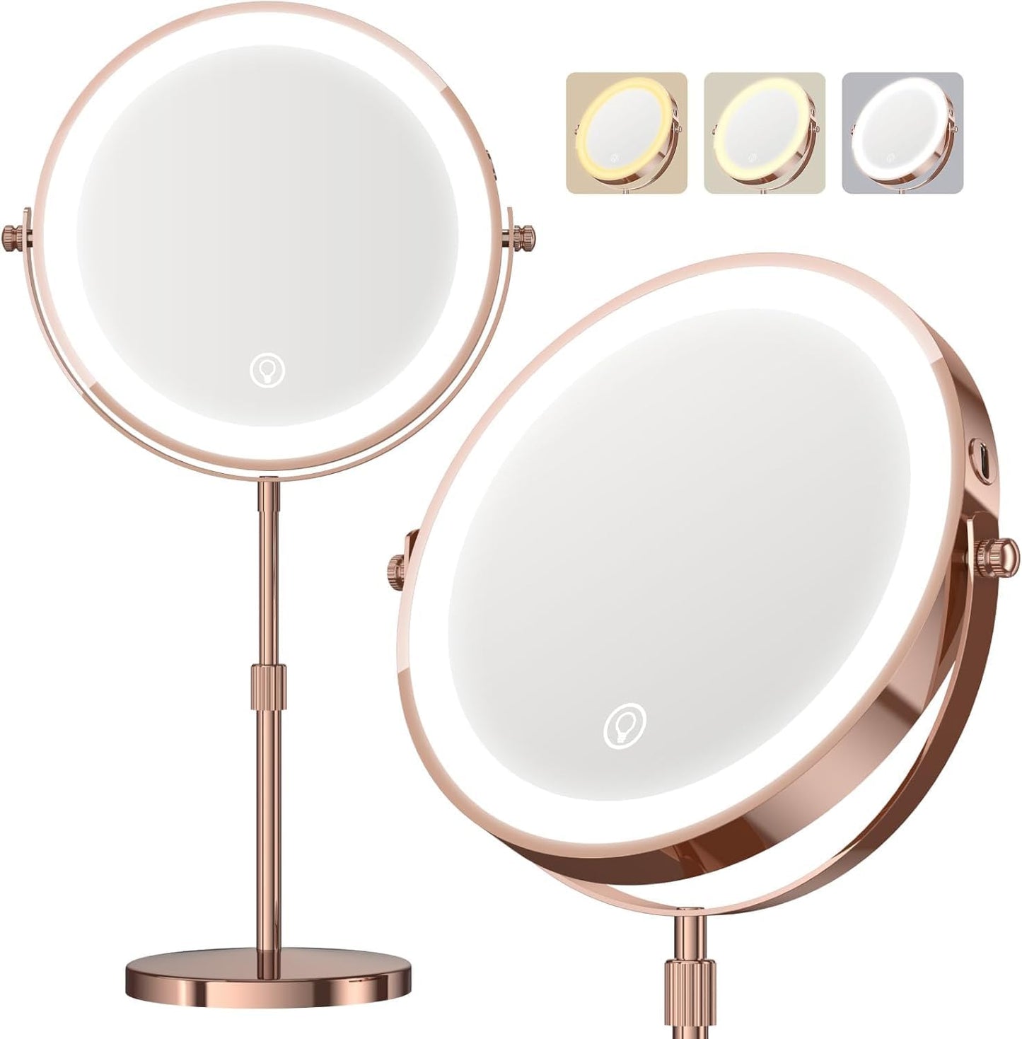 Espejo de maquillaje con luces, espejo de tocador con rotación de 3...