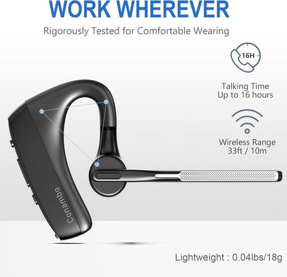 CONAMBO Auriculares Bluetooth V5.1, 16 horas HD Talktime CVC8.0 Dual Mic Cancelación de Ruido Manos Libres Auricular Bluetooth para Teléfono Celular iPhone Android Conducción Negocios Oficina