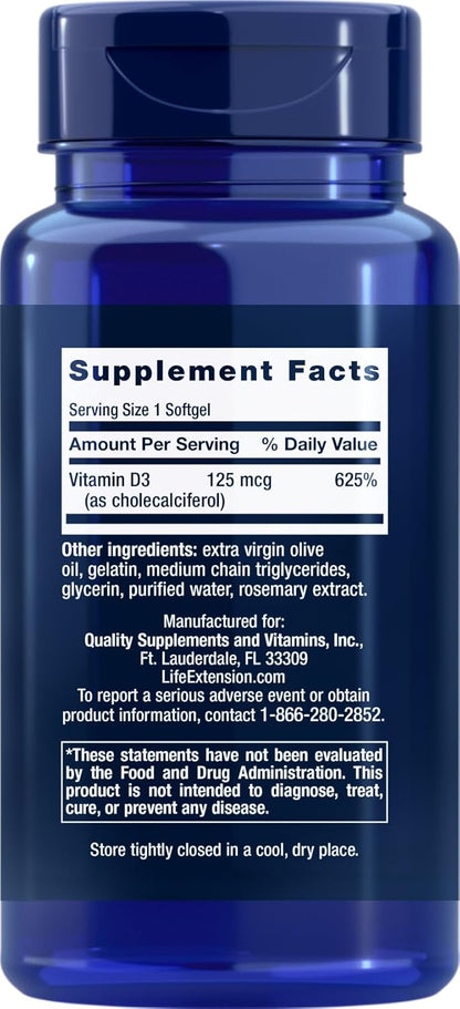Life Extension Vitamina D3 5000 UI, 120 cápsulas blandas (paquete d...