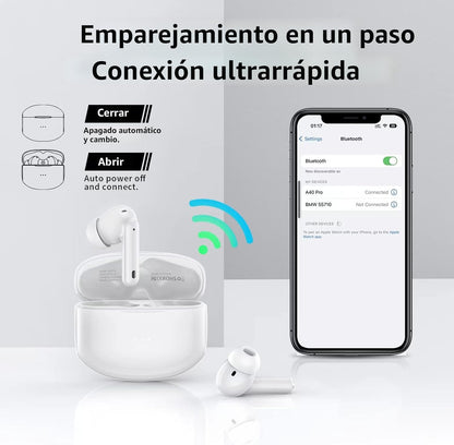 Auriculares inalámbricos A40 Pro, auriculares Bluetooth de 50 horas de reproducción, micrófono integrado con cancelación de ruido con funda de carga, auriculares Bluetooth con sonido estéreo