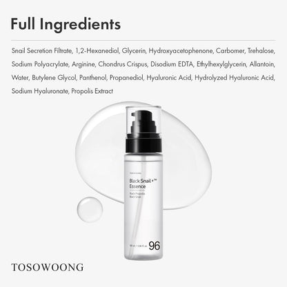 TOSOWOONG Black Snail Plus Essence con filtro de secreción de caracol negro de 960,890 ppm, suero hidratante, reparador, antienvejecimiento, piel opaca, líneas finas, piel sensible, cuidado de la piel