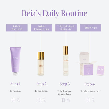 Beia Esenciales - Niebla hidratante, exfoliante corporal, toallitas...