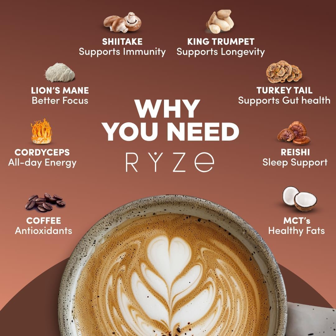 RYZE SUPERFOODS - Kit de inicio de café tostado oscuro de hongos, c...