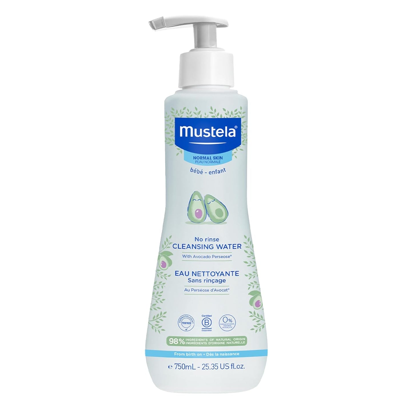 Mustela Agua limpiadora para bebés, agua micelar sin enjuague, con...