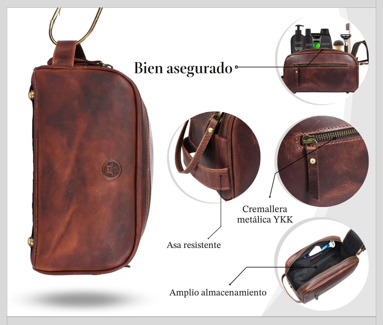Aaron Leather Goods - Neceser para artículos de tocador de viaje, d...