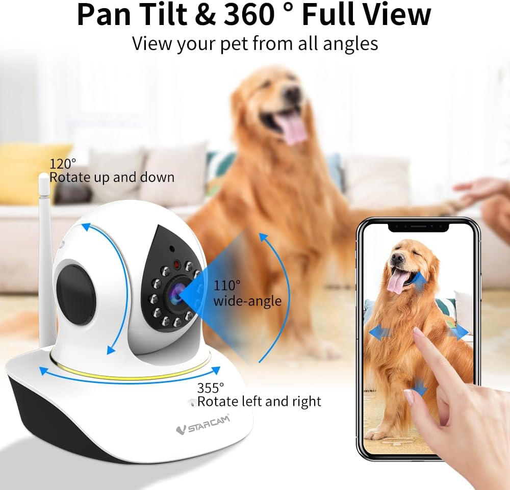 VSTARCAM Cámara para mascotas con láser, 3MP 2.4GHz WiFi interactiv...