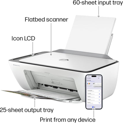 HP DeskJet 2855e Impresora inalámbrica de inyección de tinta todo en uno, escáner, fotocopiadora, lo mejor para el hogar, 3 meses de tinta instantánea incluida, conectividad Wi-Fi de una sola banda