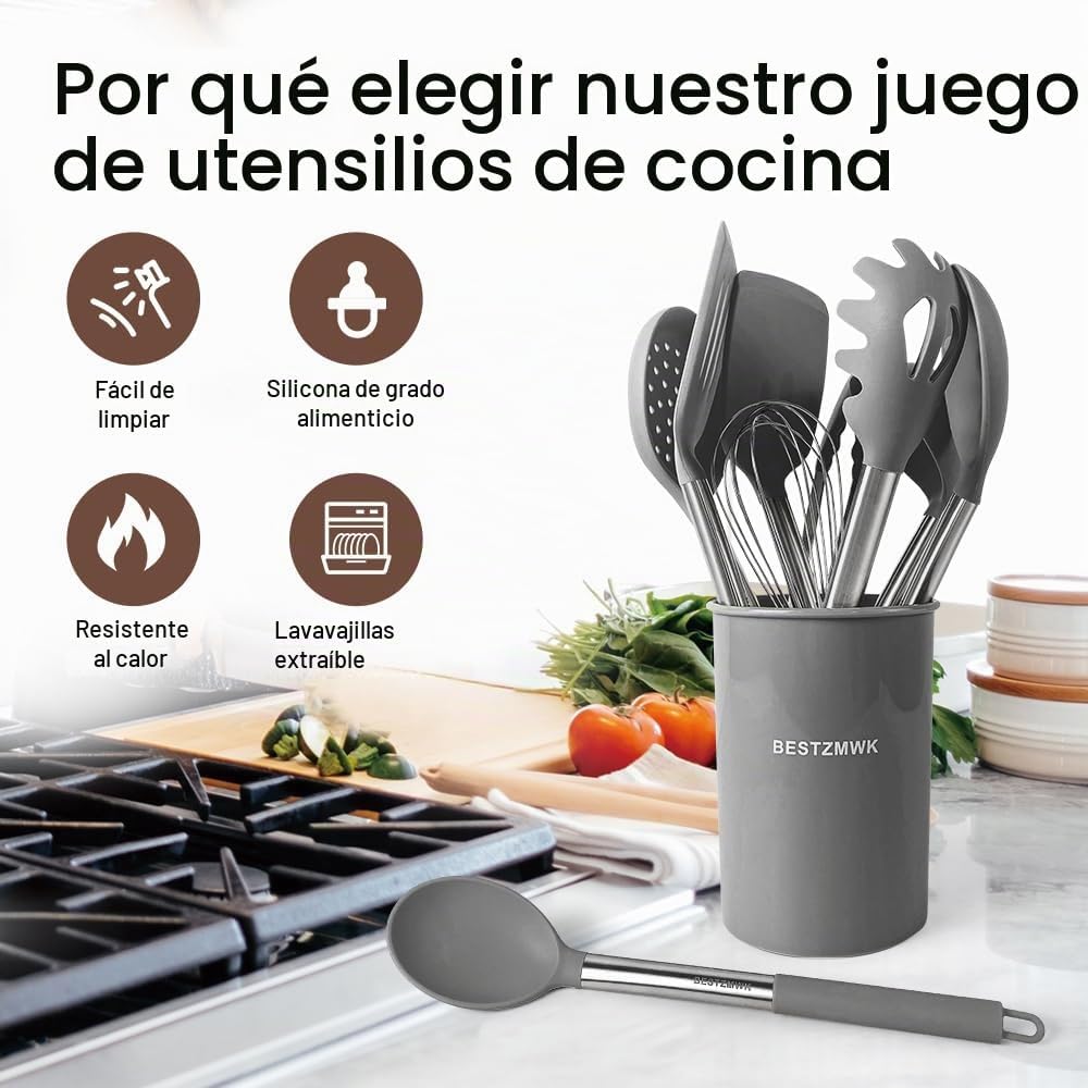 Juego de utensilios de cocina de silicona, 32 piezas de utensilios...