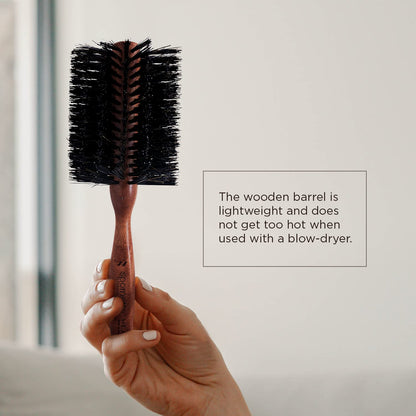 Spornette Cepillo de pelo redondo italiano de 3 pulgadas (#955-XL) – Cepillo redondo de cerdas de jabalí de doble densidad con mango de madera para secar con soplado, peinar, dar volumen, alisar y rizar cabello medio a largo